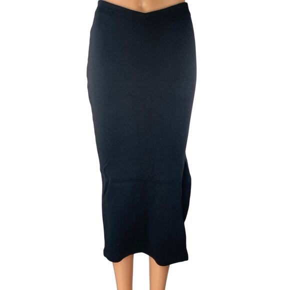 Princess Polly Black Rib Knit High Waisted Slit Midi Bodycon Pencil Skirt Size 4 - Picture 1 of 5